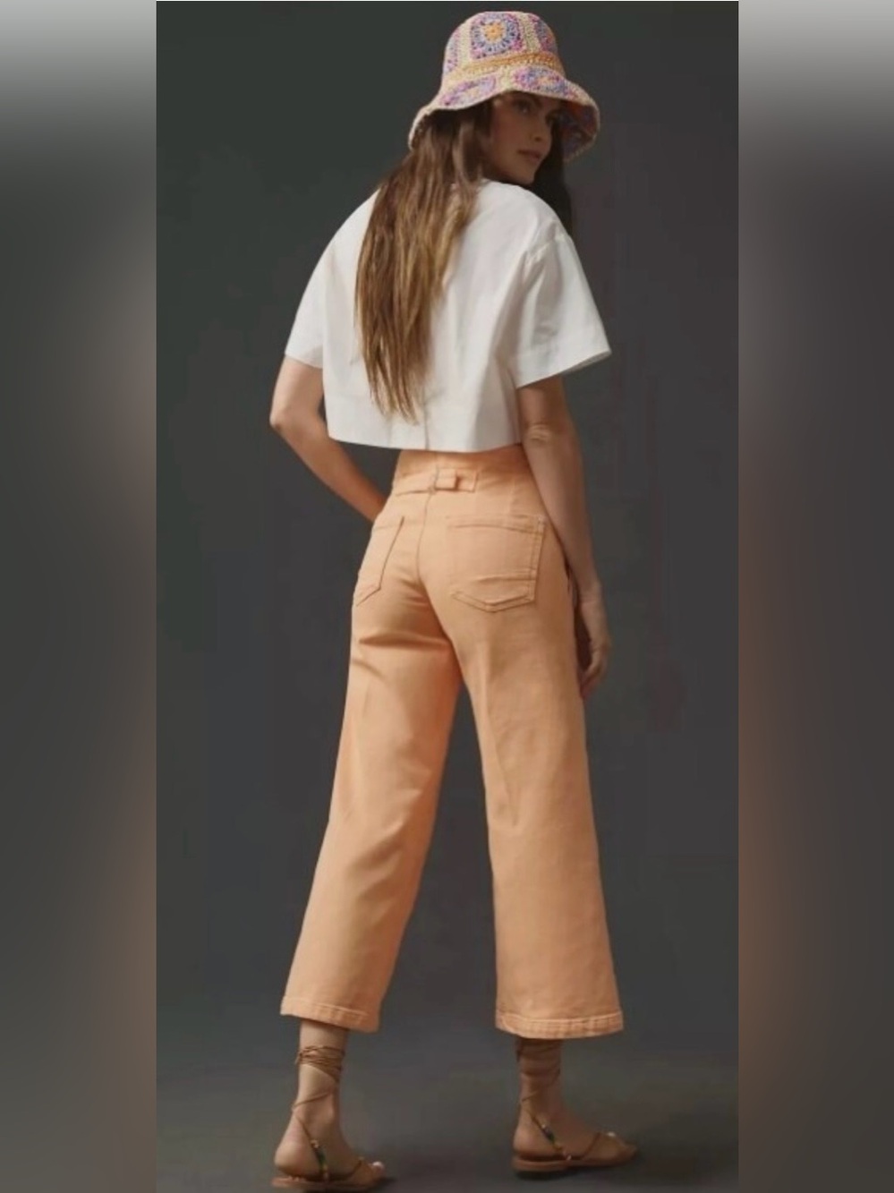 Anthropologie Pilcro The Kit Cropped Wide-Leg Utility Trousers Peach size 26 - Picture 3 of 15